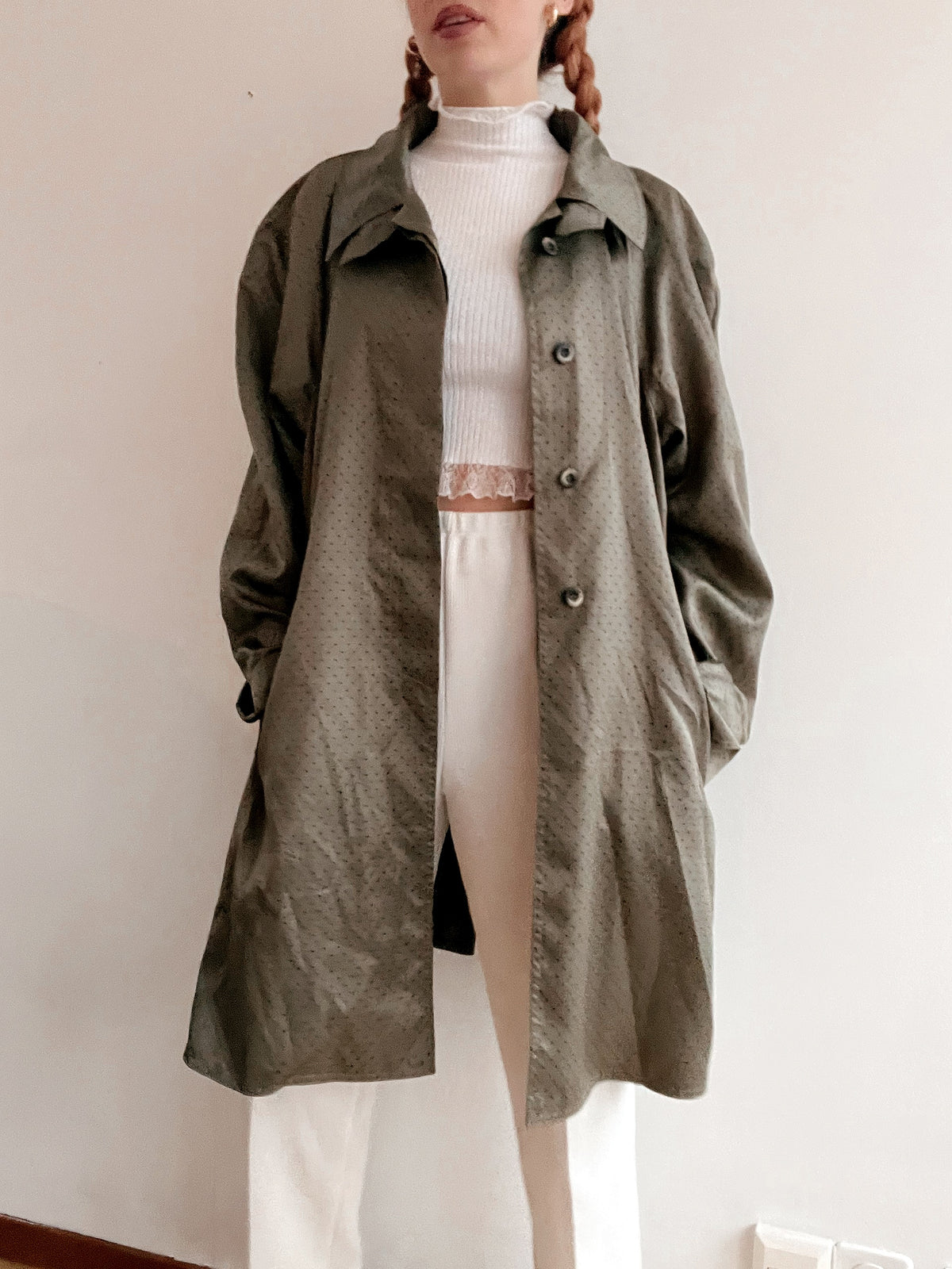 Trench coat vintage khaki très fin à pois M