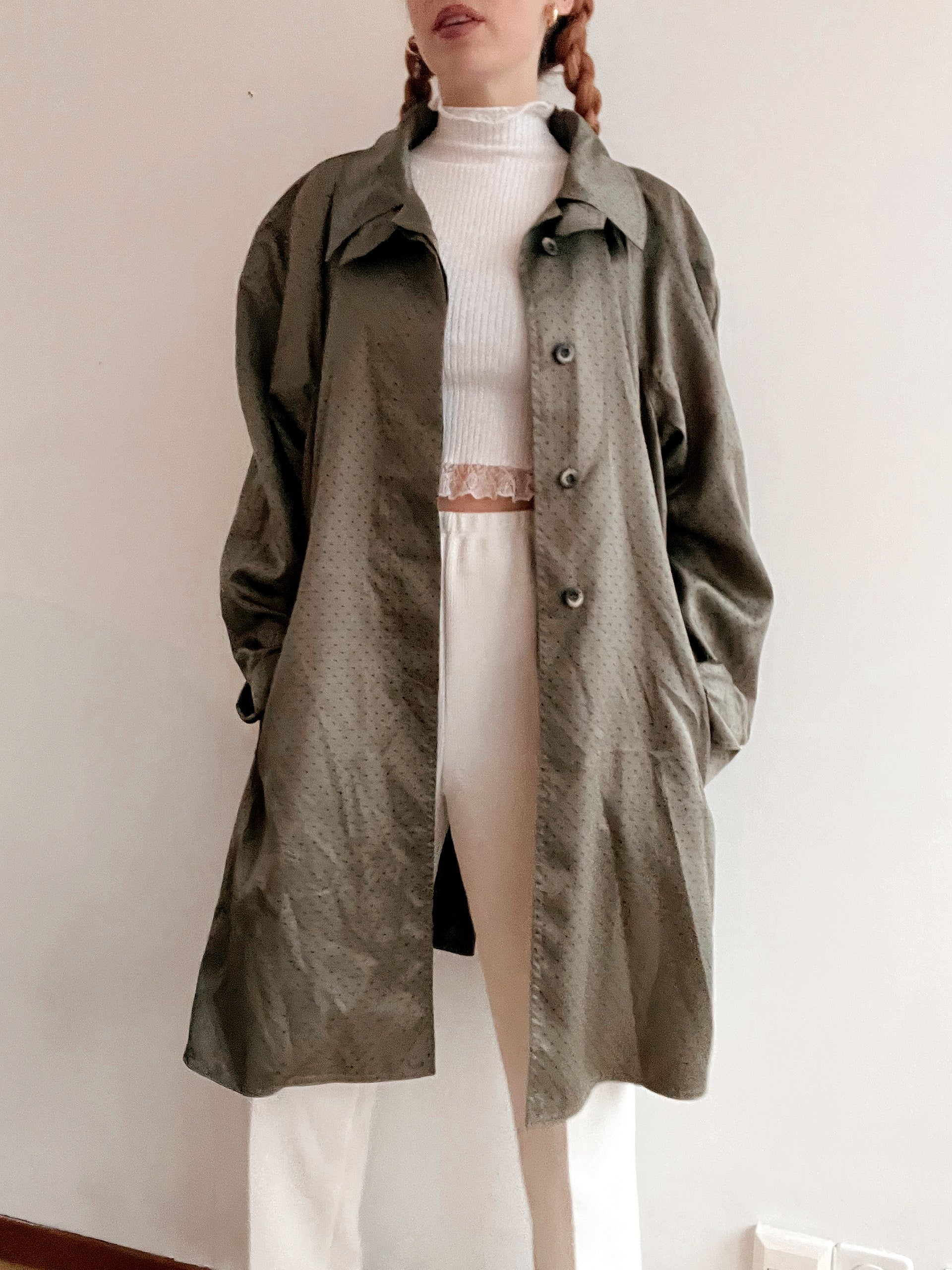 Trench coat vintage khaki très fin à pois M