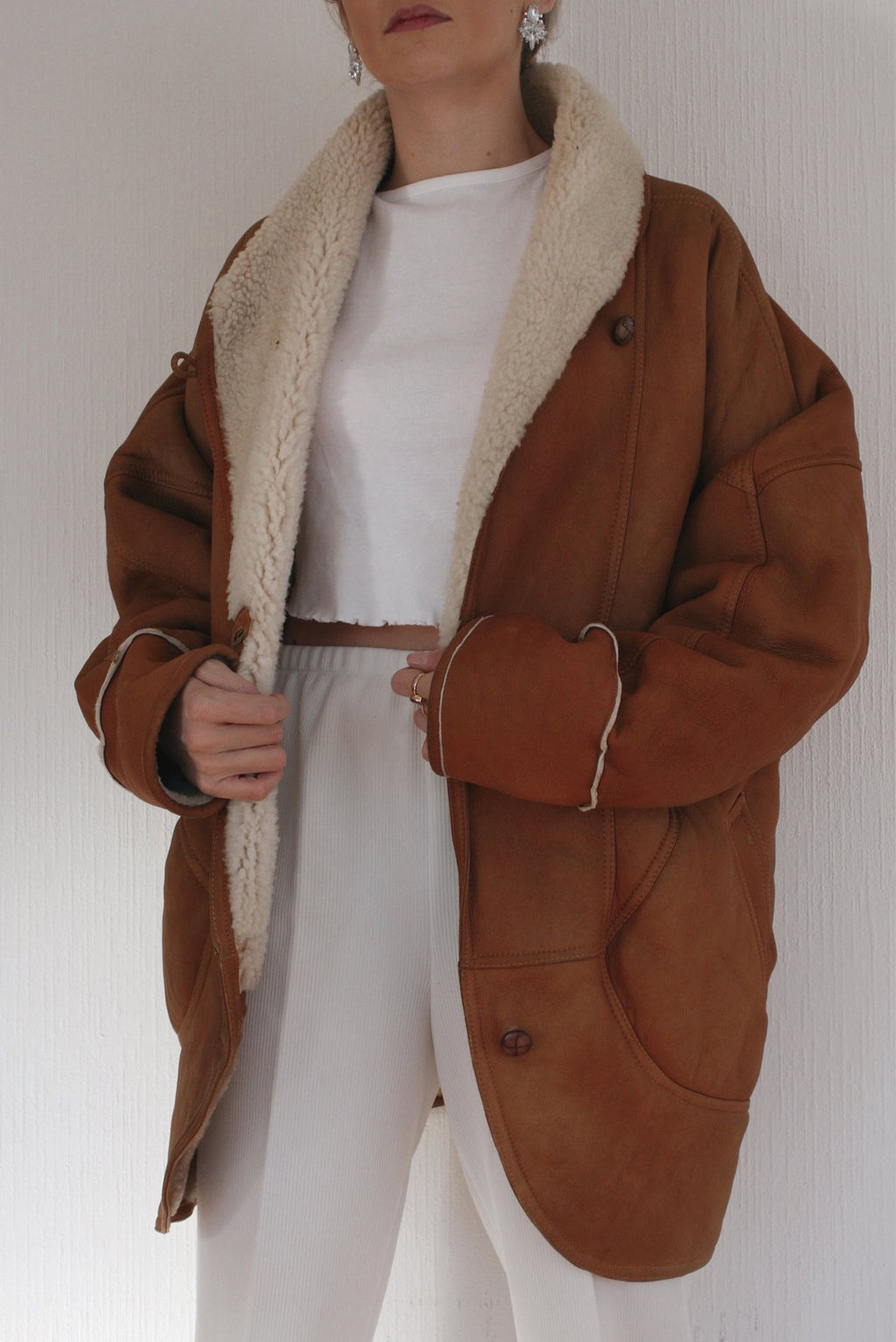 Manteau camel mouton retourné oversized L/ XL