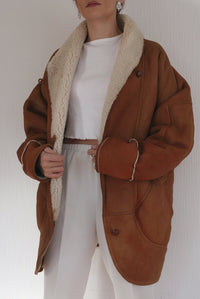 Manteau camel mouton retourné oversized L/ XL