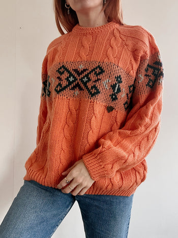 Pull vintage en laine orange M