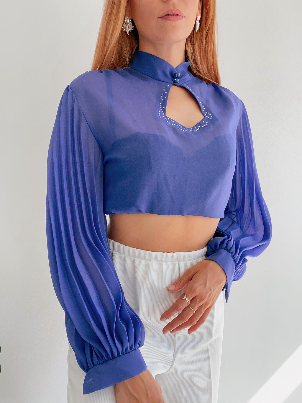 Chemise Vintage violette transparente avec petits diamants