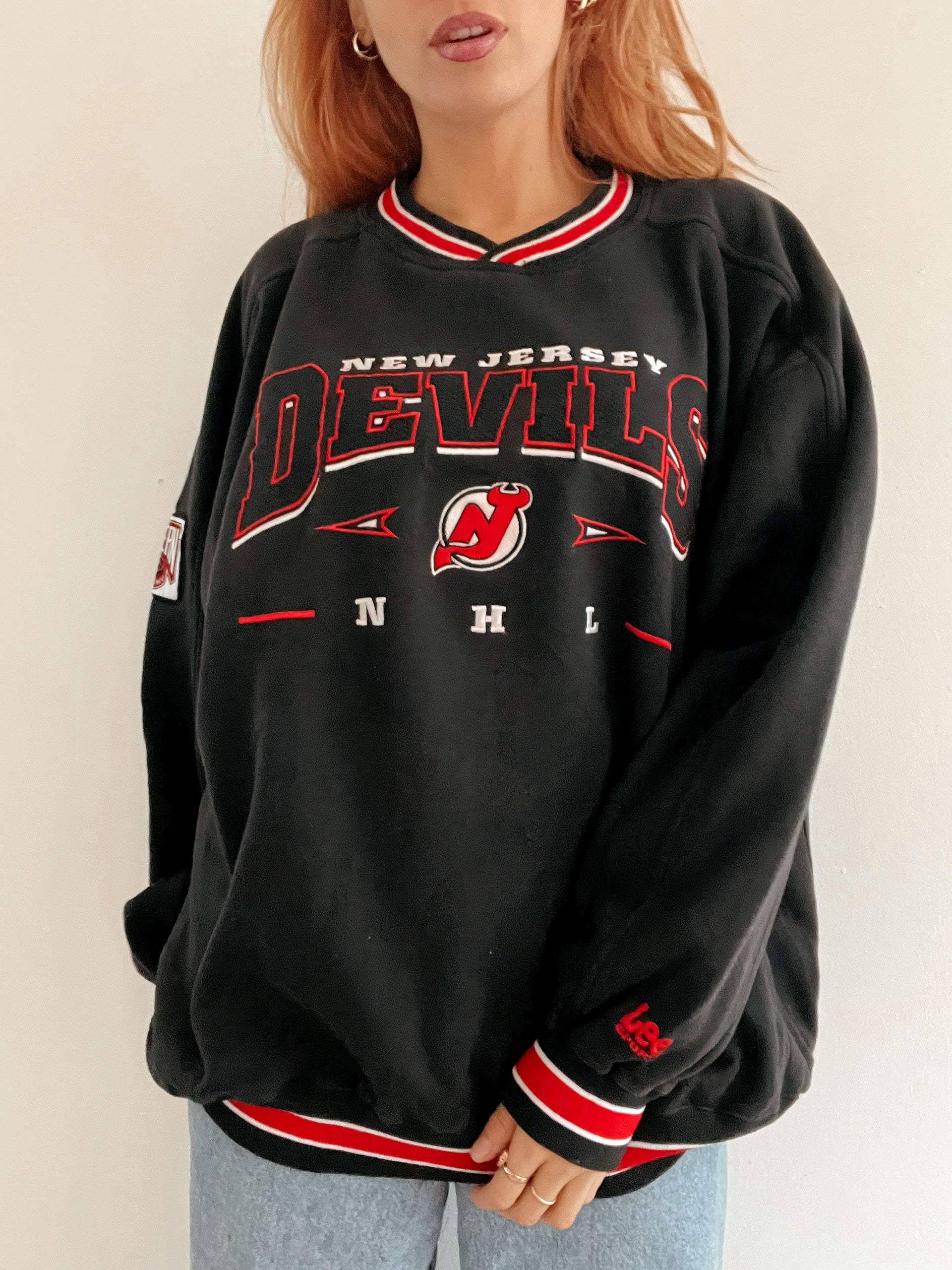 Pull vintage américain noir et rouge Lee XXL