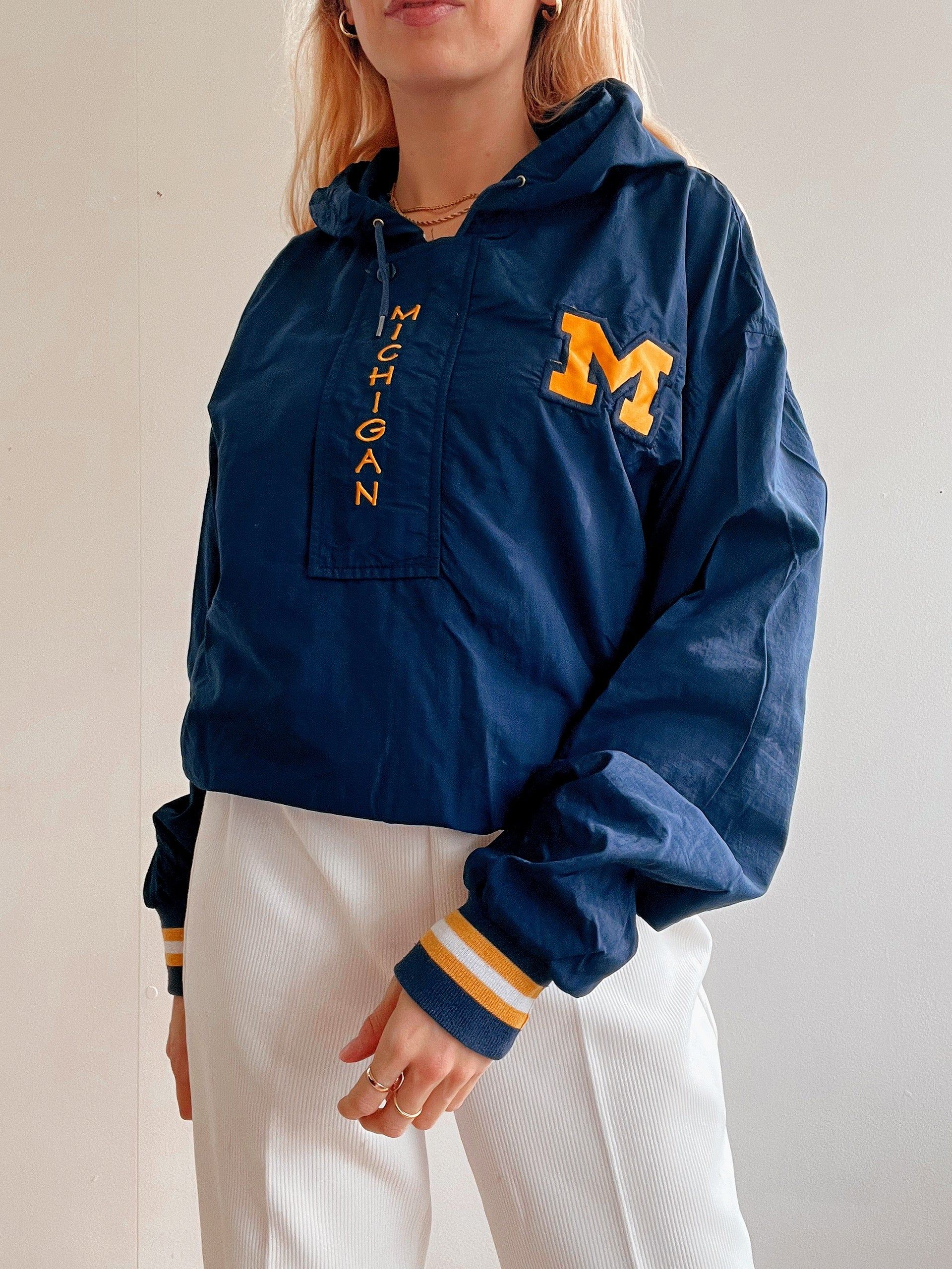 White and blue jacket with orange collar Adidas XL