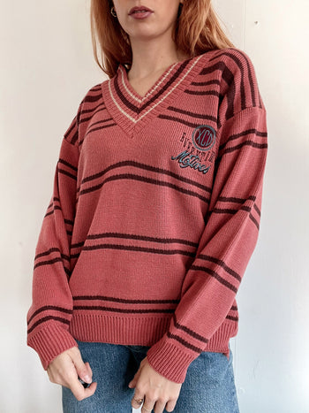 Pull vintage en laine vieux rose M