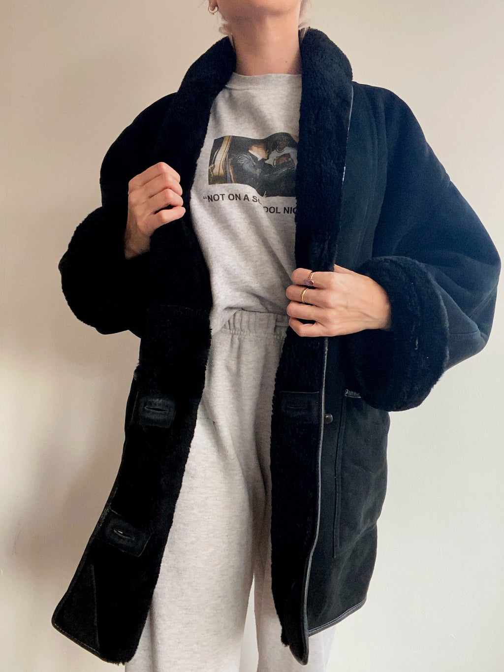 Manteau en mouton retourné noir