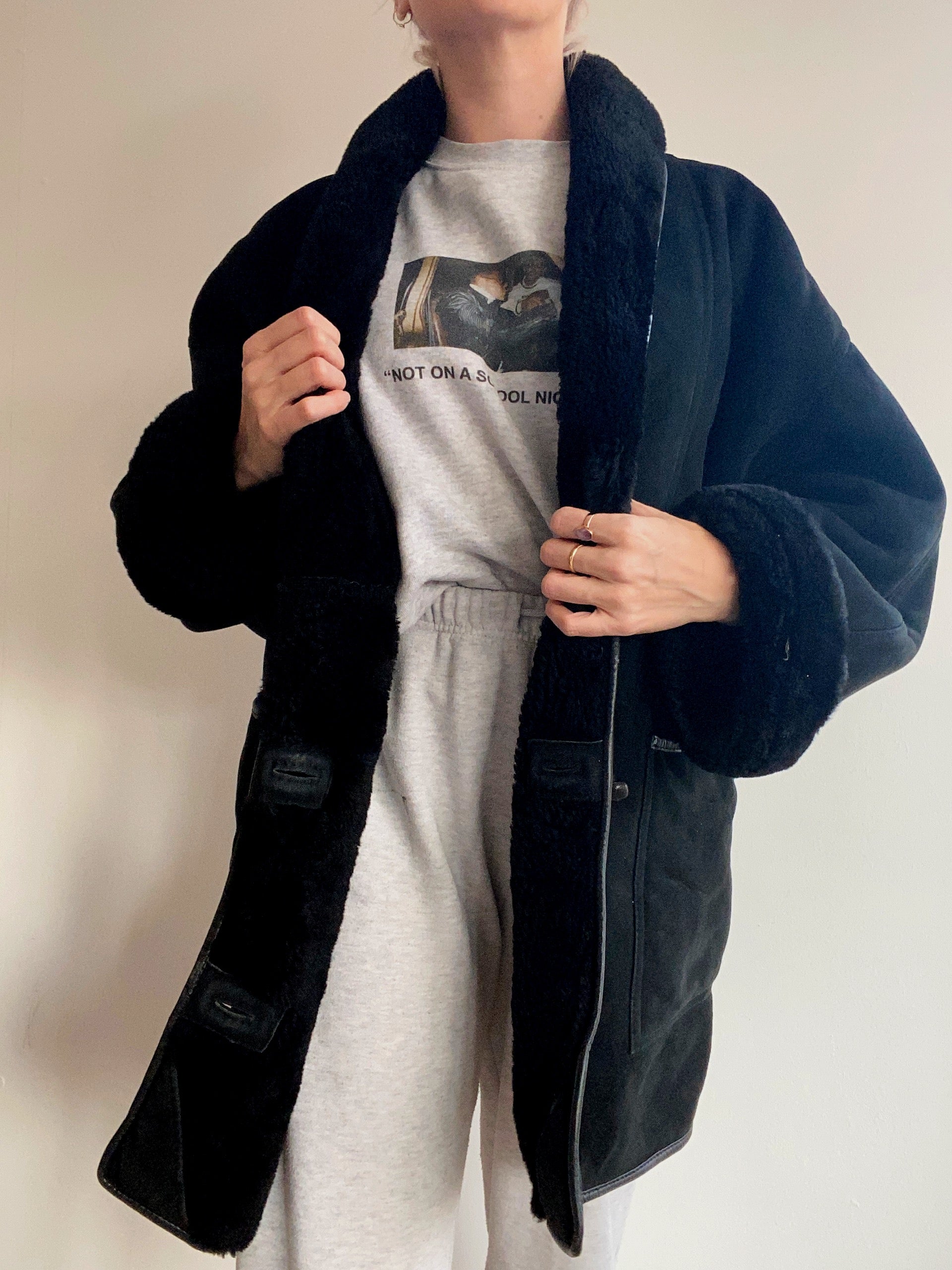 Manteau en mouton retourné noir