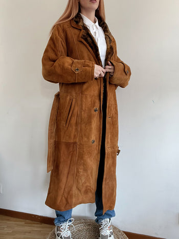 Manteau en mouton retourné brun daim M/L