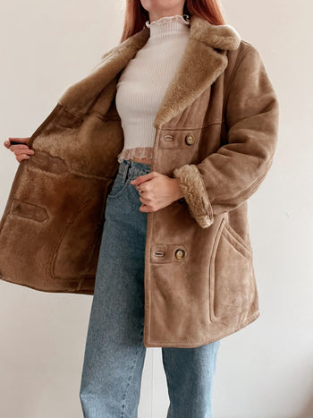 Manteau en mouton retourné beige L