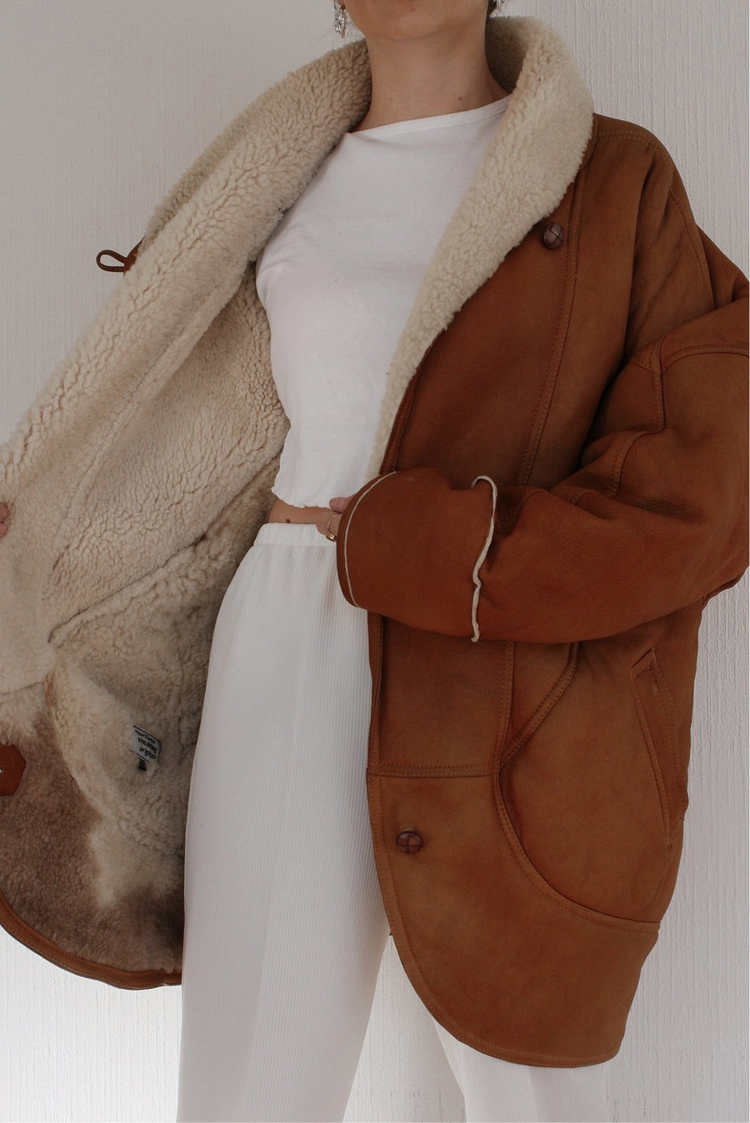 Manteau camel mouton retourné oversized L/ XL