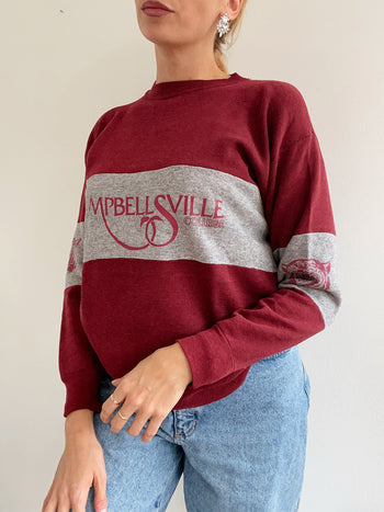 Pull vintage américain bordeaux et gris S