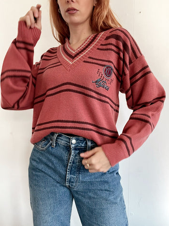 Pull vintage en laine vieux rose M