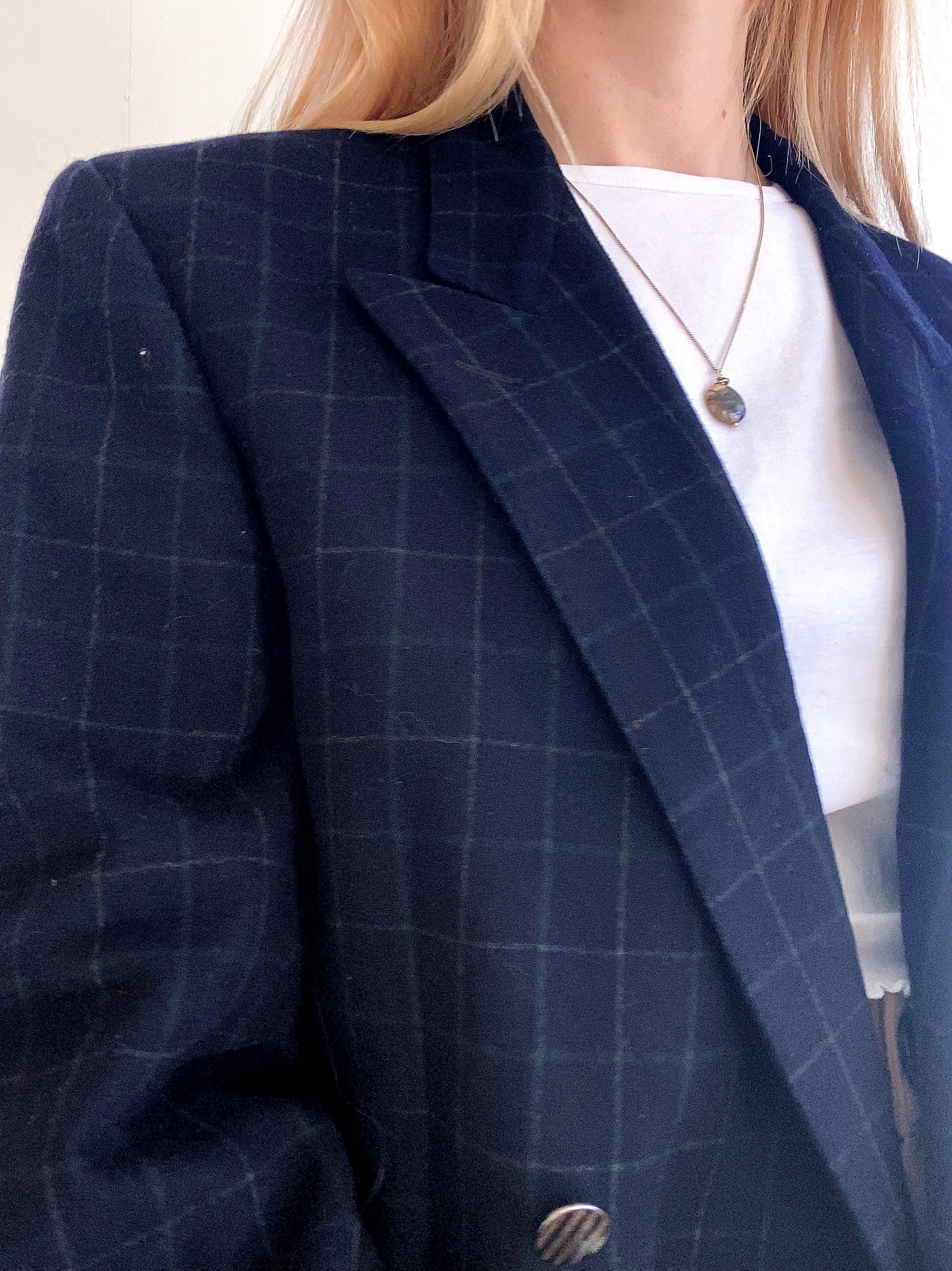 Oversized Black and White Checked Blazer Jacket M/L
