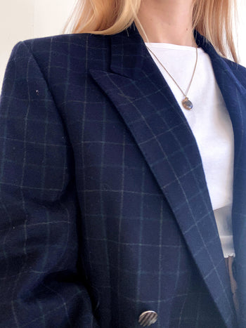 Veste Blazer oversized vintage en laine bleu foncé