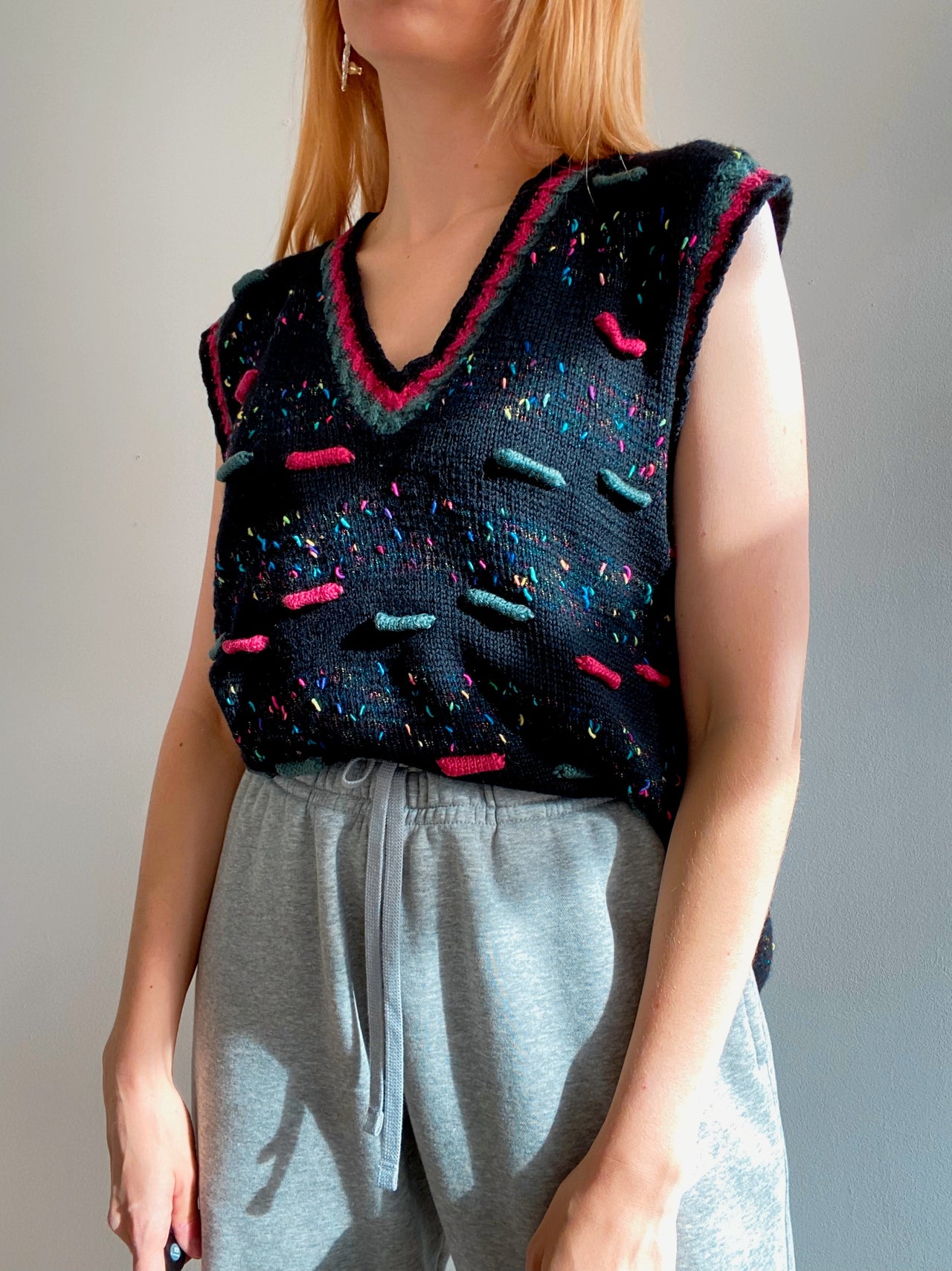 Gilet vintage en laine multicolore