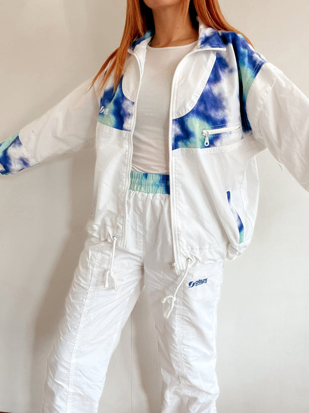 Ensemble tracksuit vintage jacket & jogging blanc et bleu S