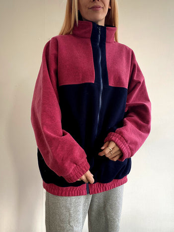 Vintage rosa und blauer Fleecepullover XL