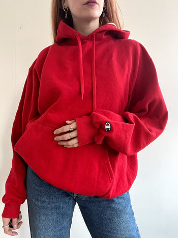 Pull vintage rouge à capuche Champion L