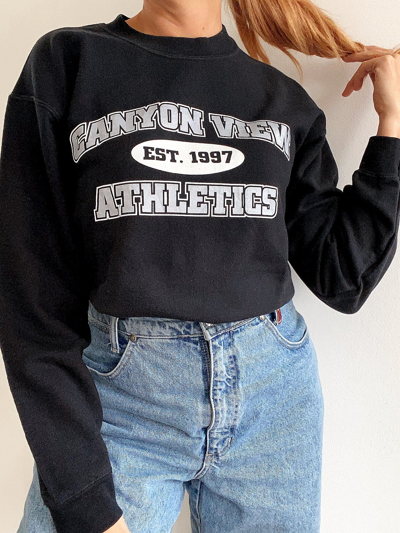 Pull vintage américain noir et gris S