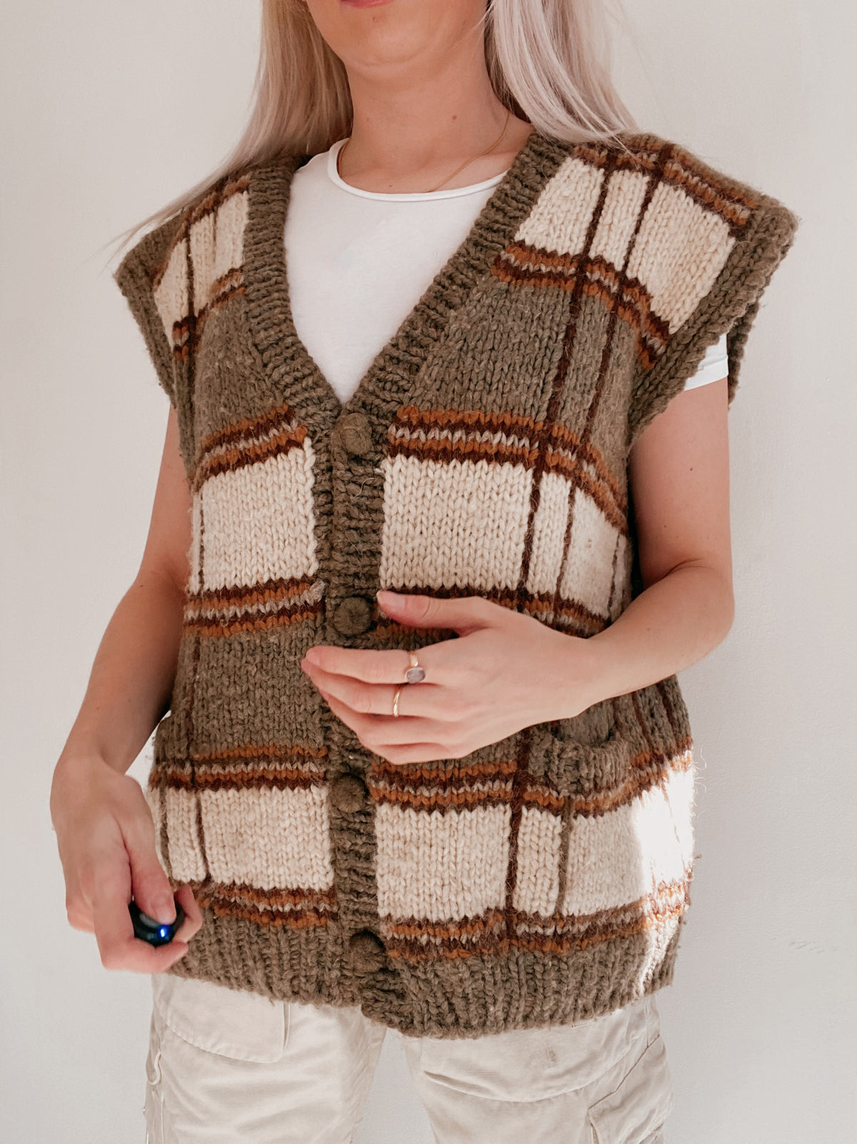 Gilet en laine brun et beige XXL