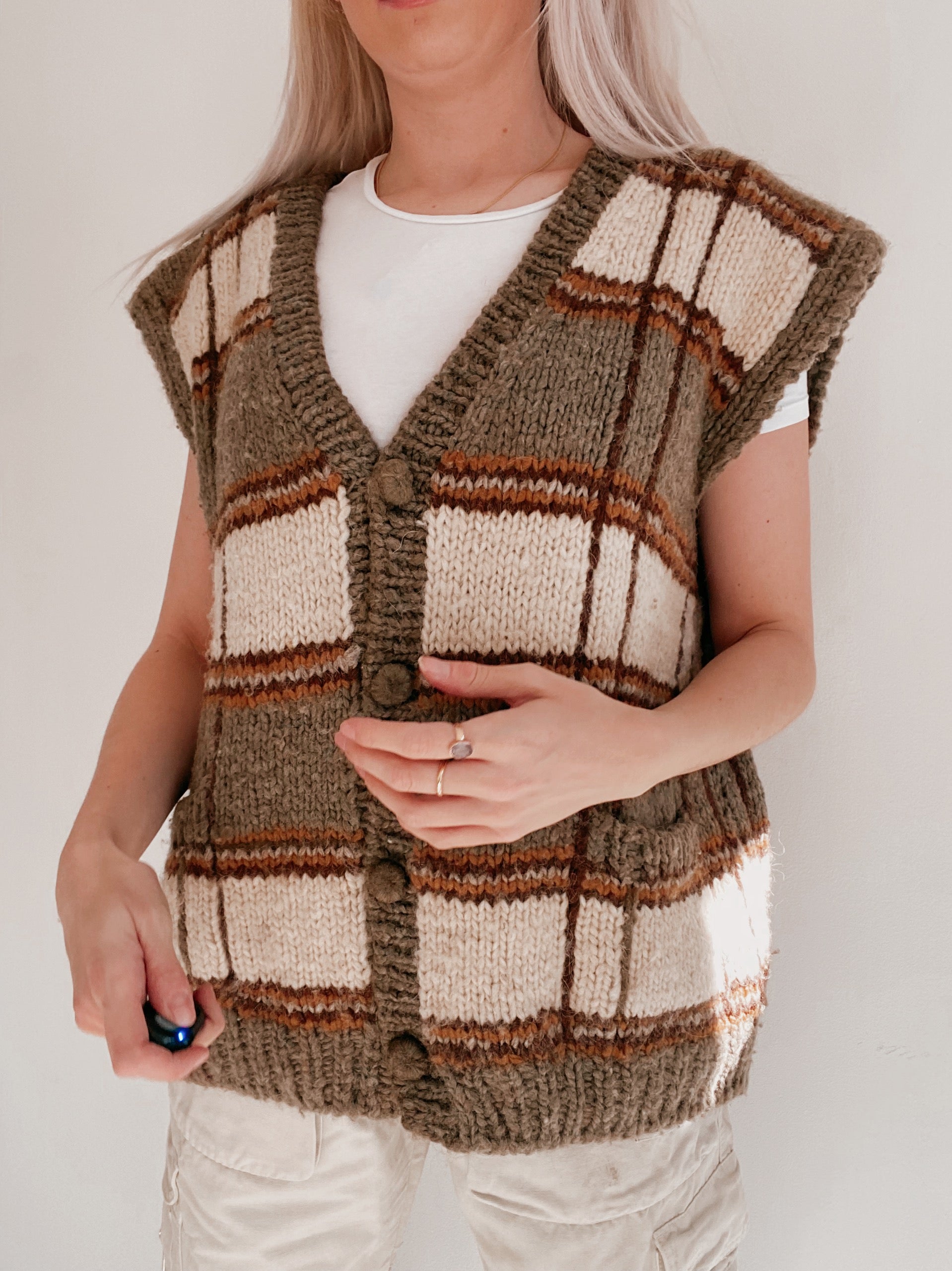 Gilet en laine brun et beige XXL