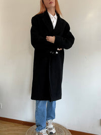Schwarzer Vintage Wollmantel L