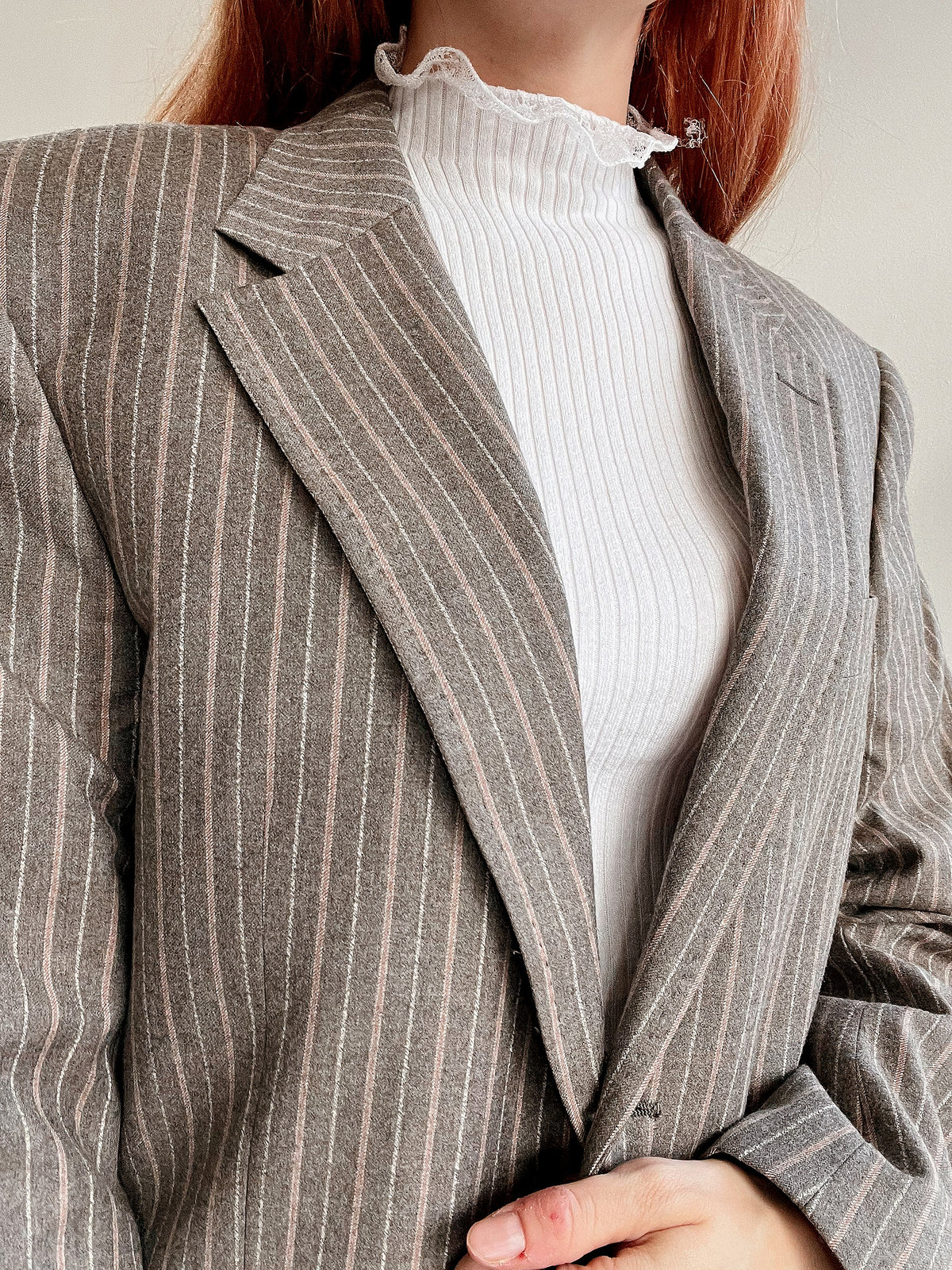 Veste blazer épaisse vintage taupe lignée M/L