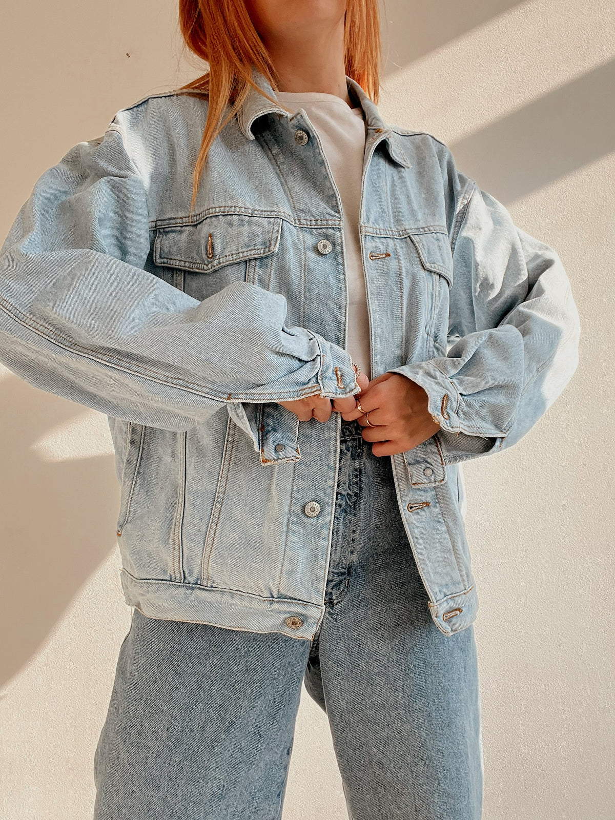 Veste en jeans vintage bleue très claire L