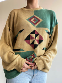 Vintage gelber und grüner Strickpullover