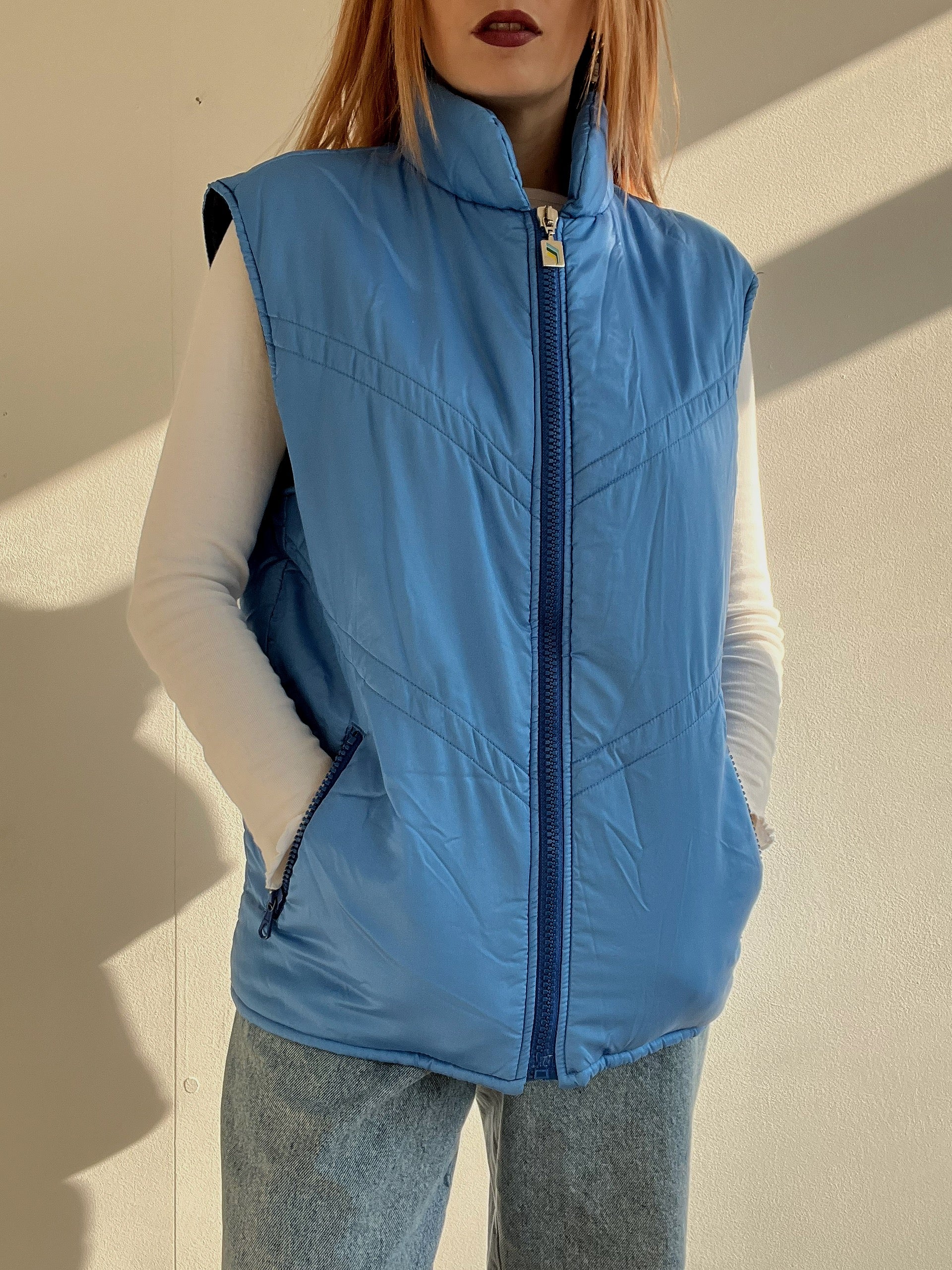 Doudoune vintage sans manche bleue M