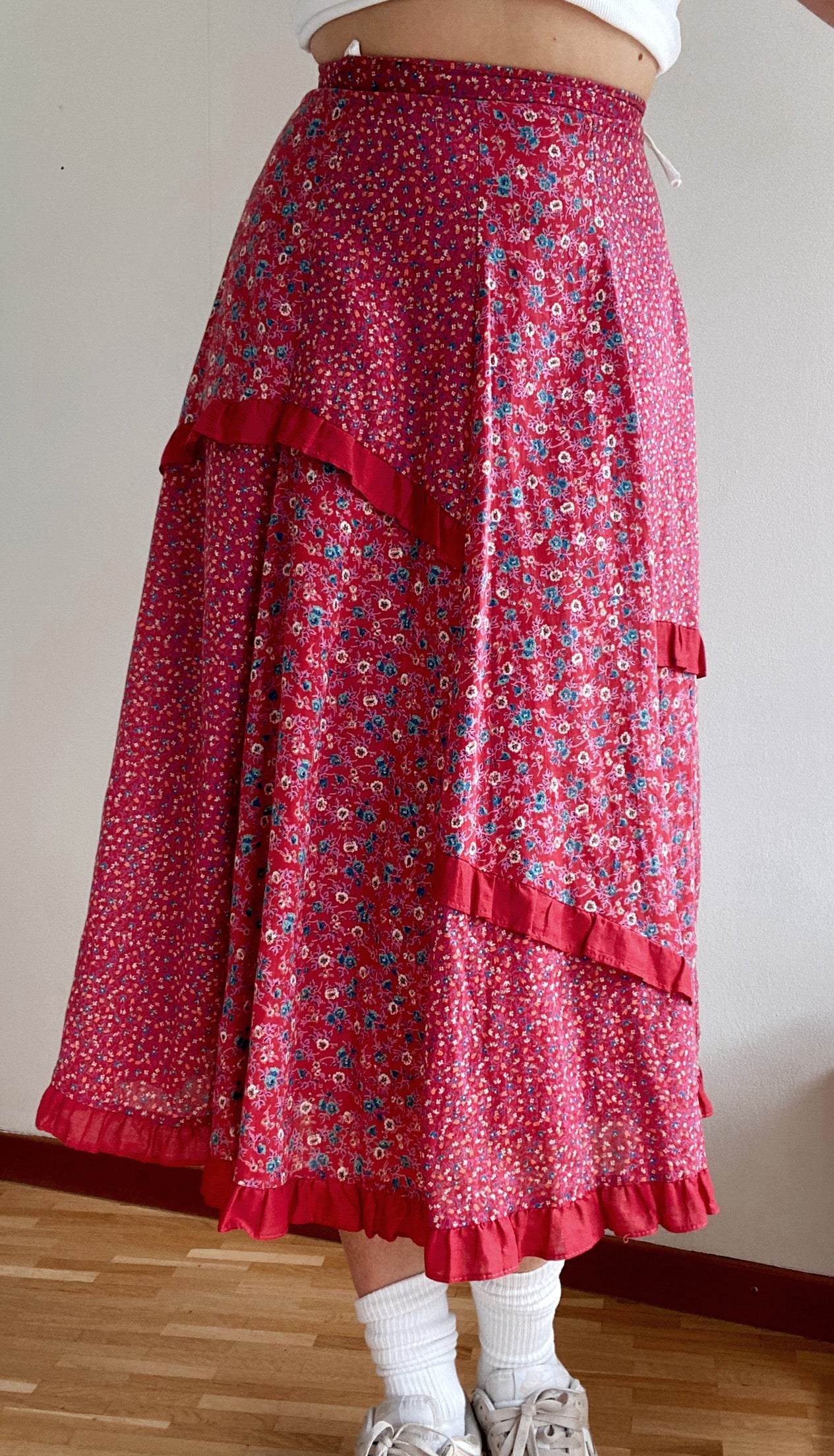 Jupe Vintage rose à fleurs XS/S