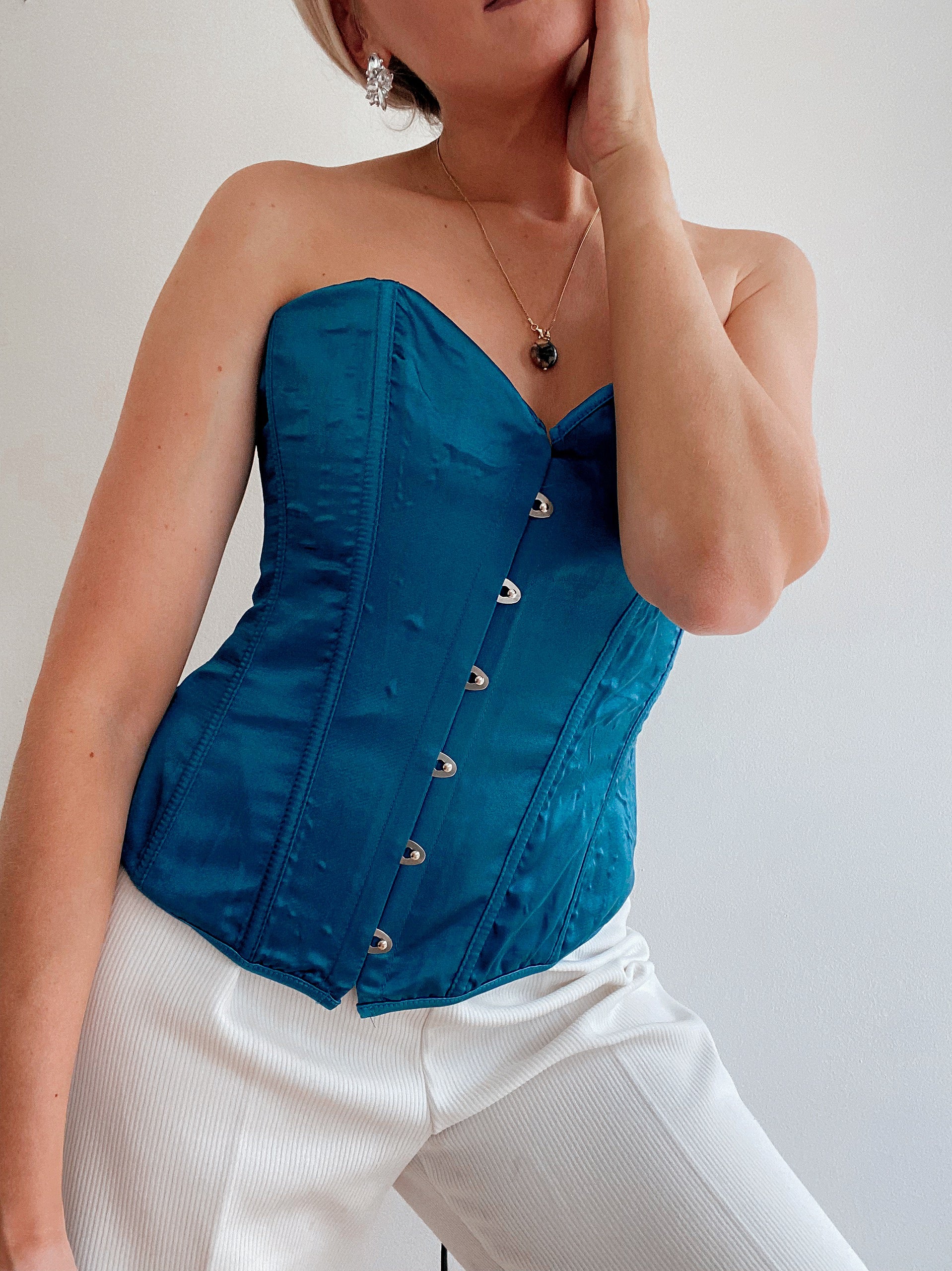 Corset/Lingerie noir  satiné émeraude   S