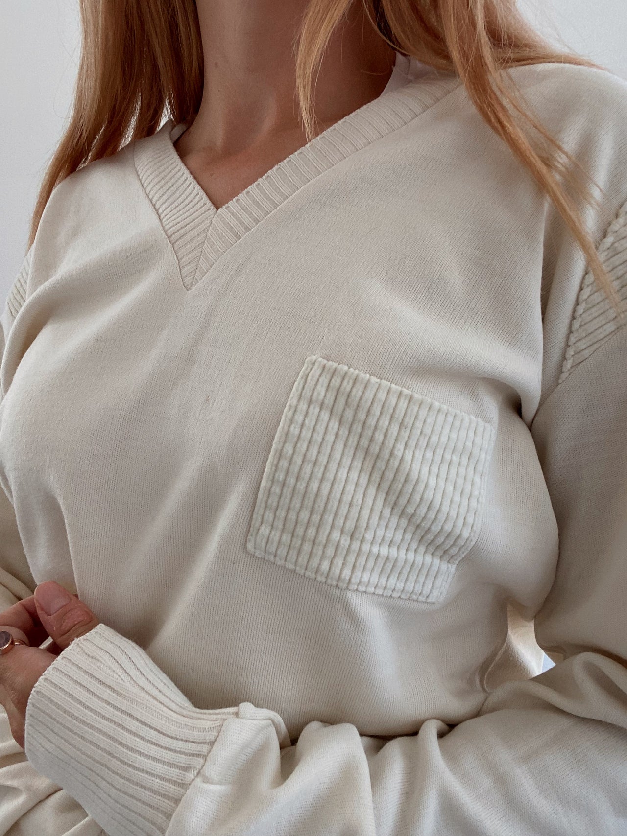 Pull vintage en maille blanc cassé S/M