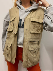 Gilet utilitaire sans manches vintage beige