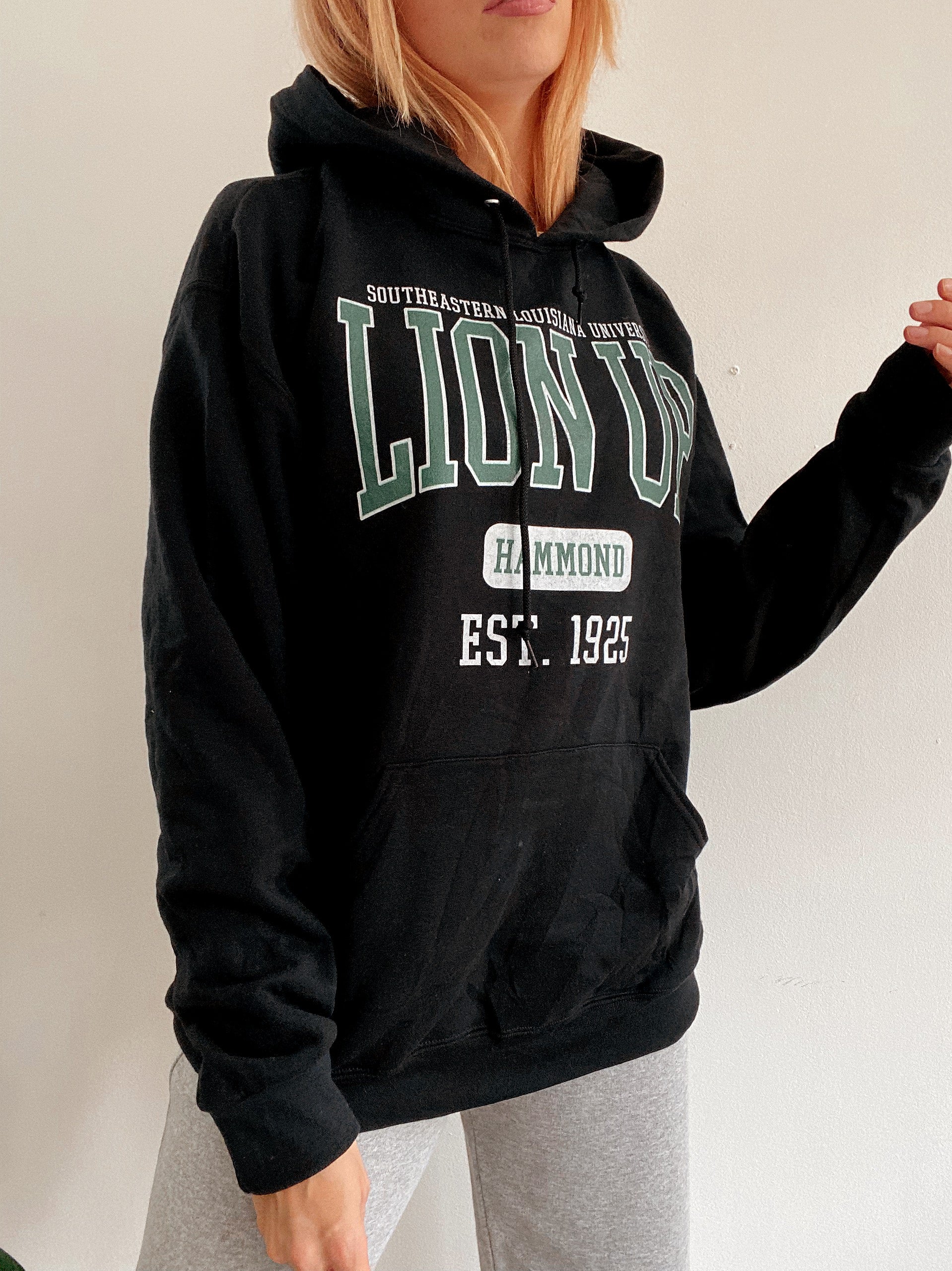 Pull vintage américain noir et vert à capuche L