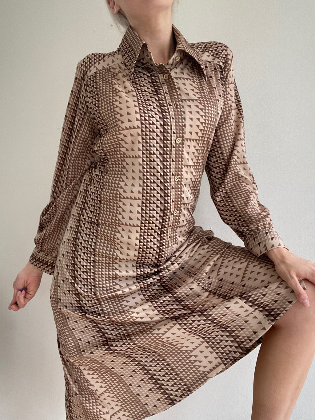 Robe longue vintage beige à motifs M/L