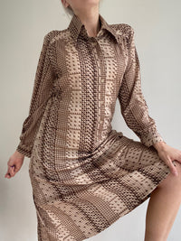 Robe longue vintage beige à motifs M/L