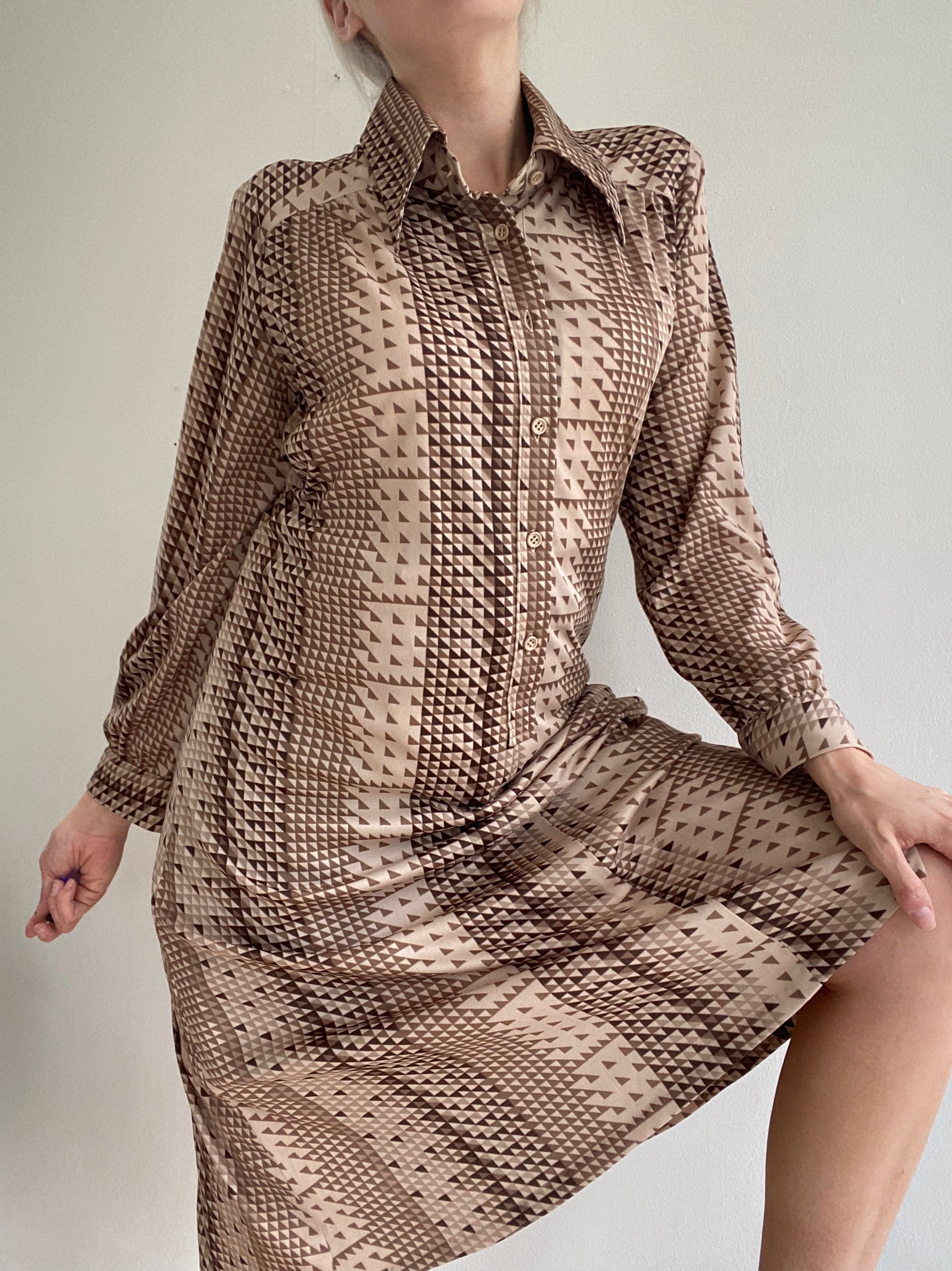 Robe longue vintage beige à motifs M/L