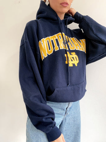 Pull vintage américain bleu foncé et jaune XL