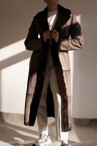 Long Manteau 90s en cuir brun et fourrure intérieure M