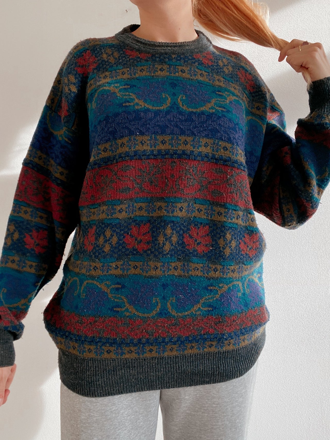 Pull vintage en laine multicolore