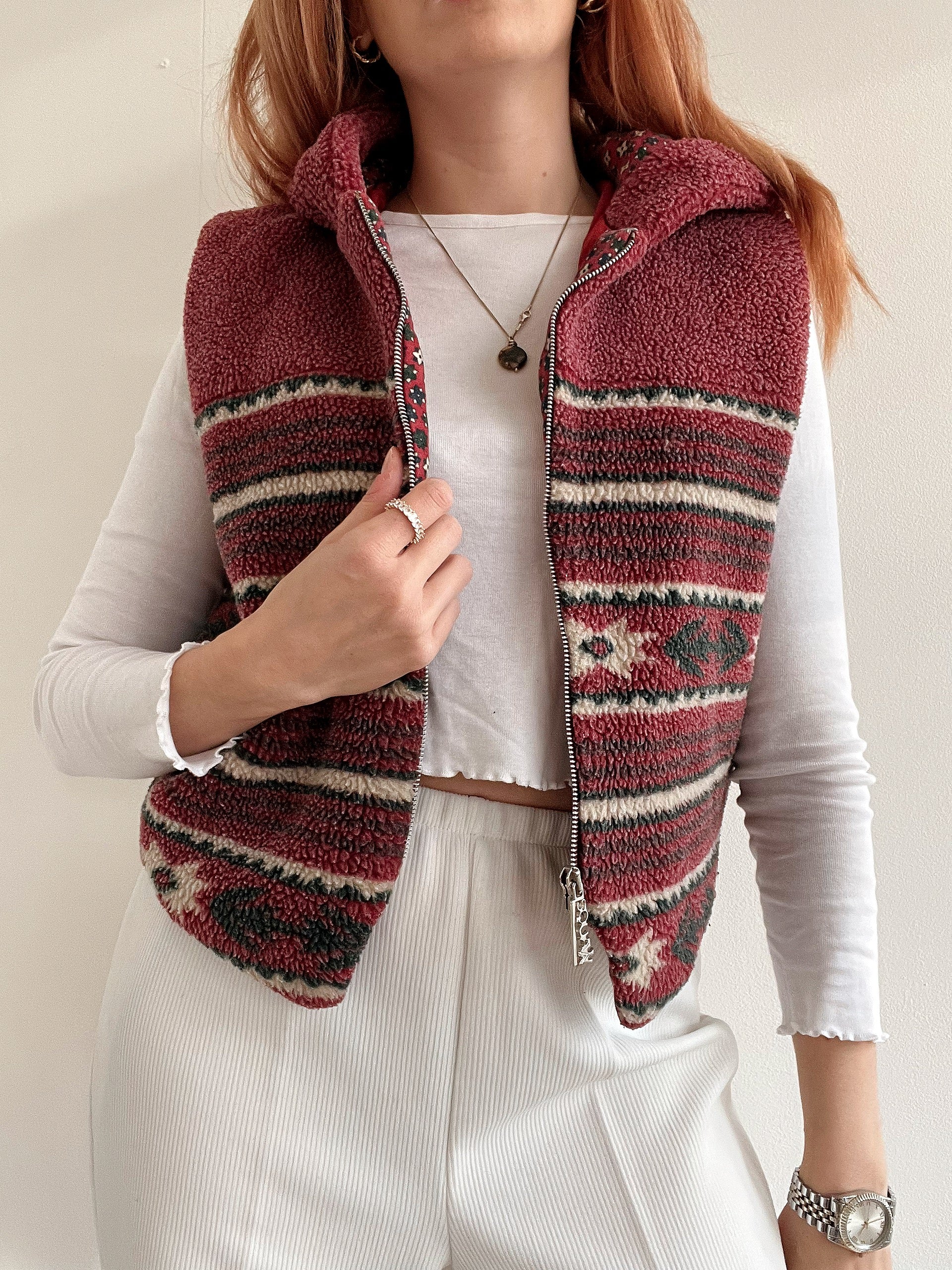 Gilet polaire vintage rose/rouge M