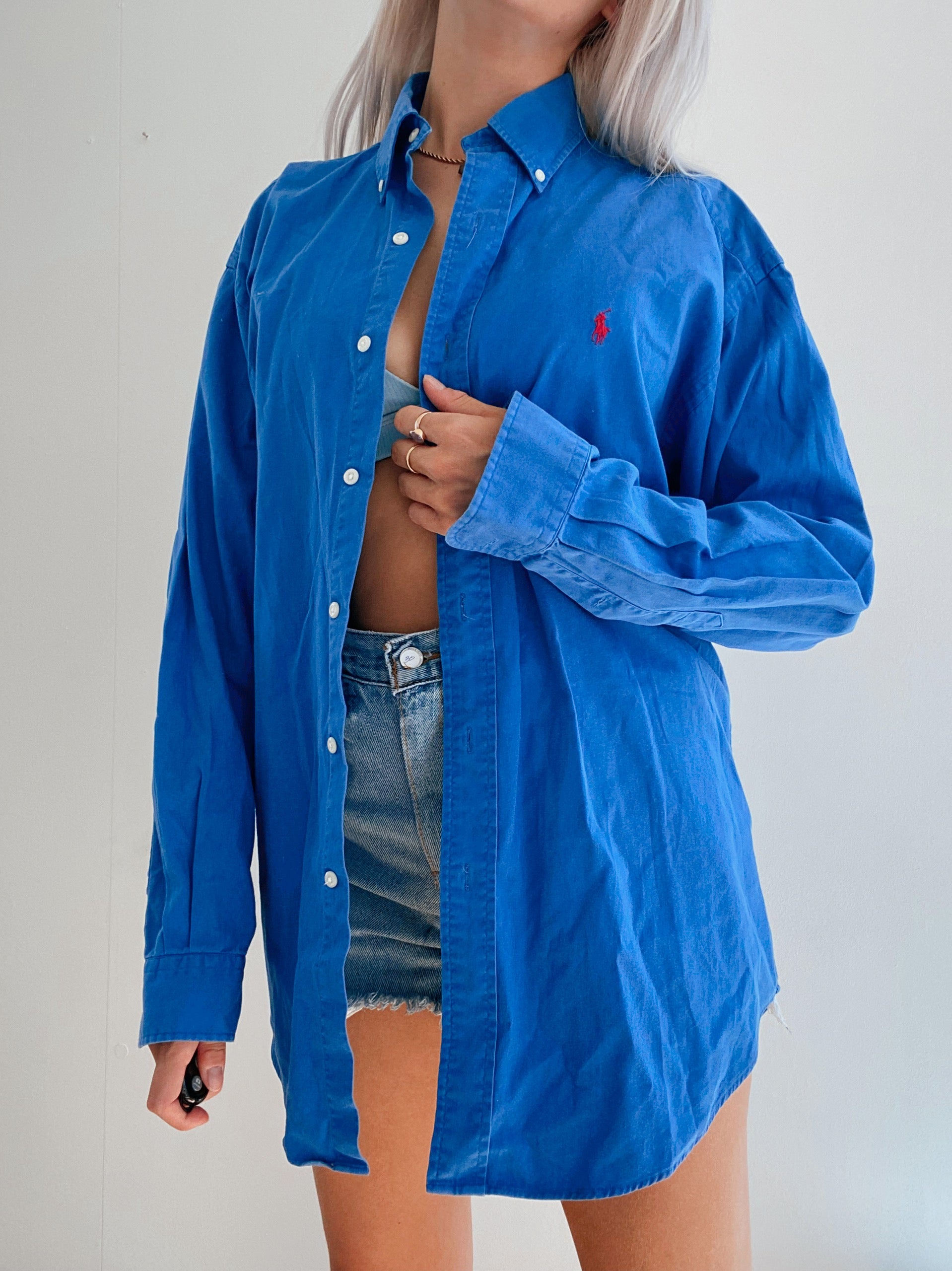 Chemise vintage Ralph Lauren bleue électrique et rouge M