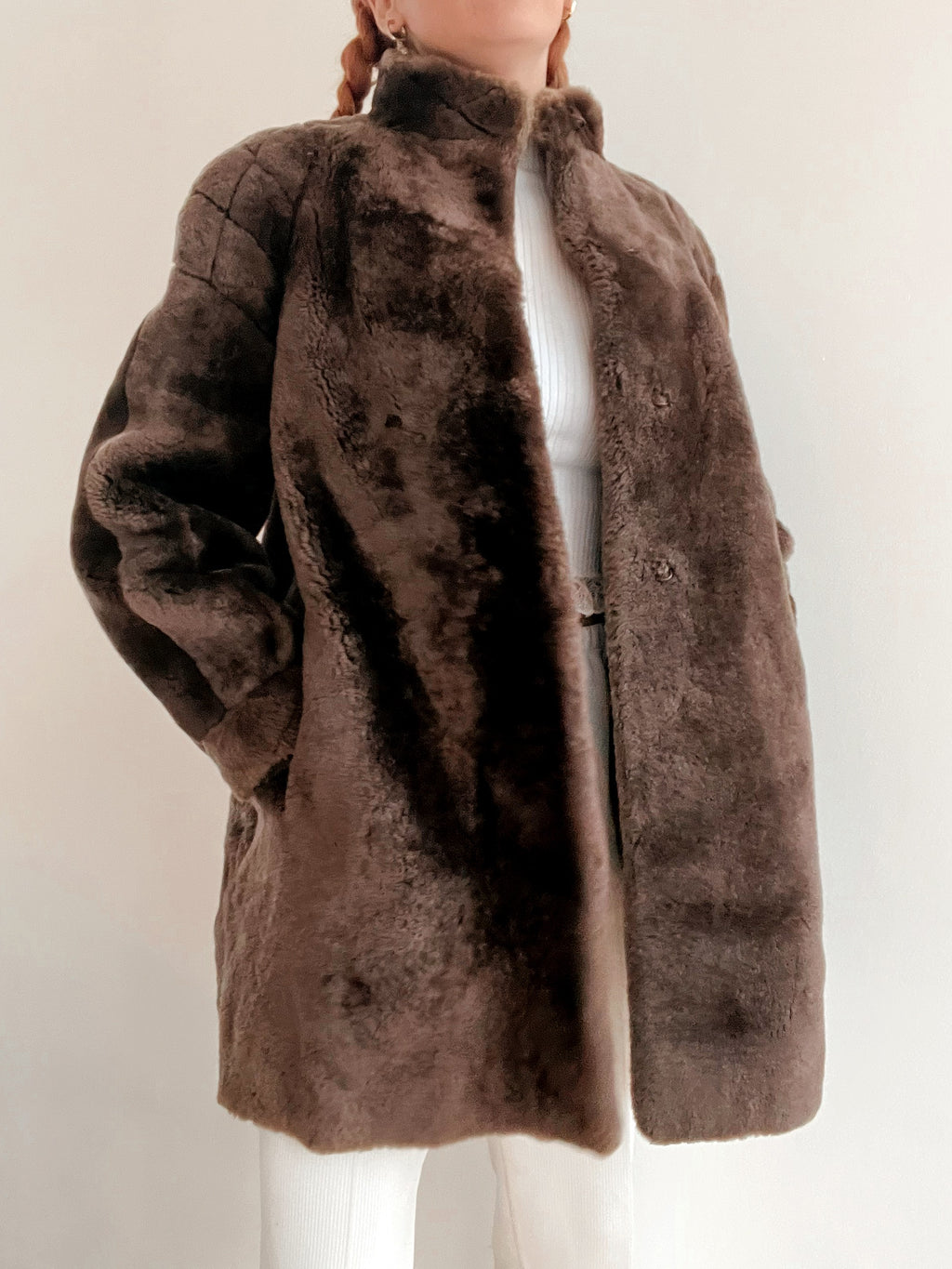 Vintage brauner Kunstpelzmantel M