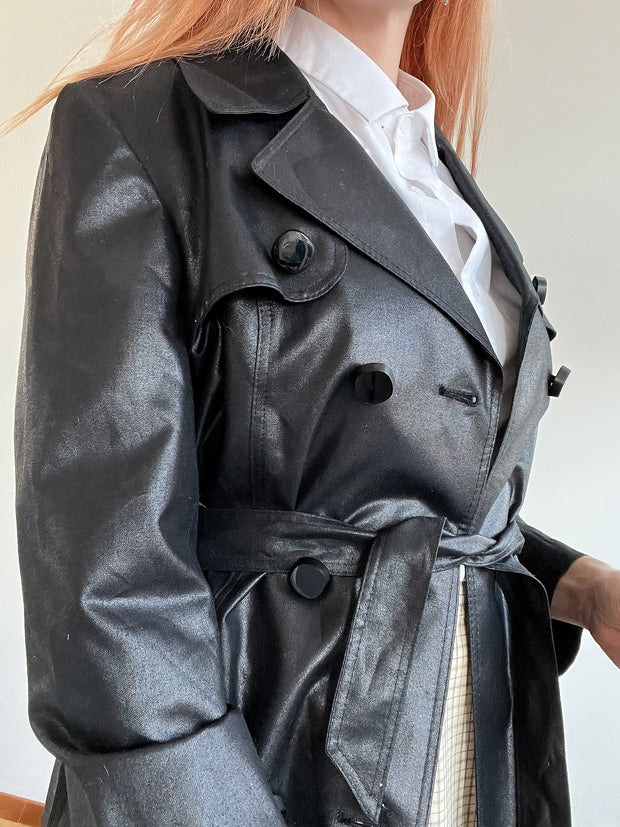 Trench coat vintage noir brillant S