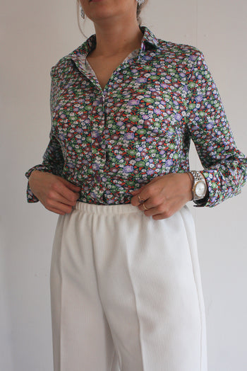 Chemise Vintage 80/90s violette et orange à fleurs S