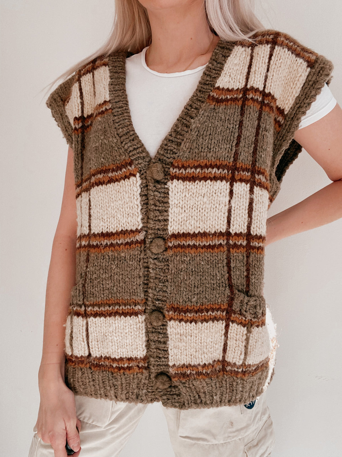Gilet en laine brun et beige XXL