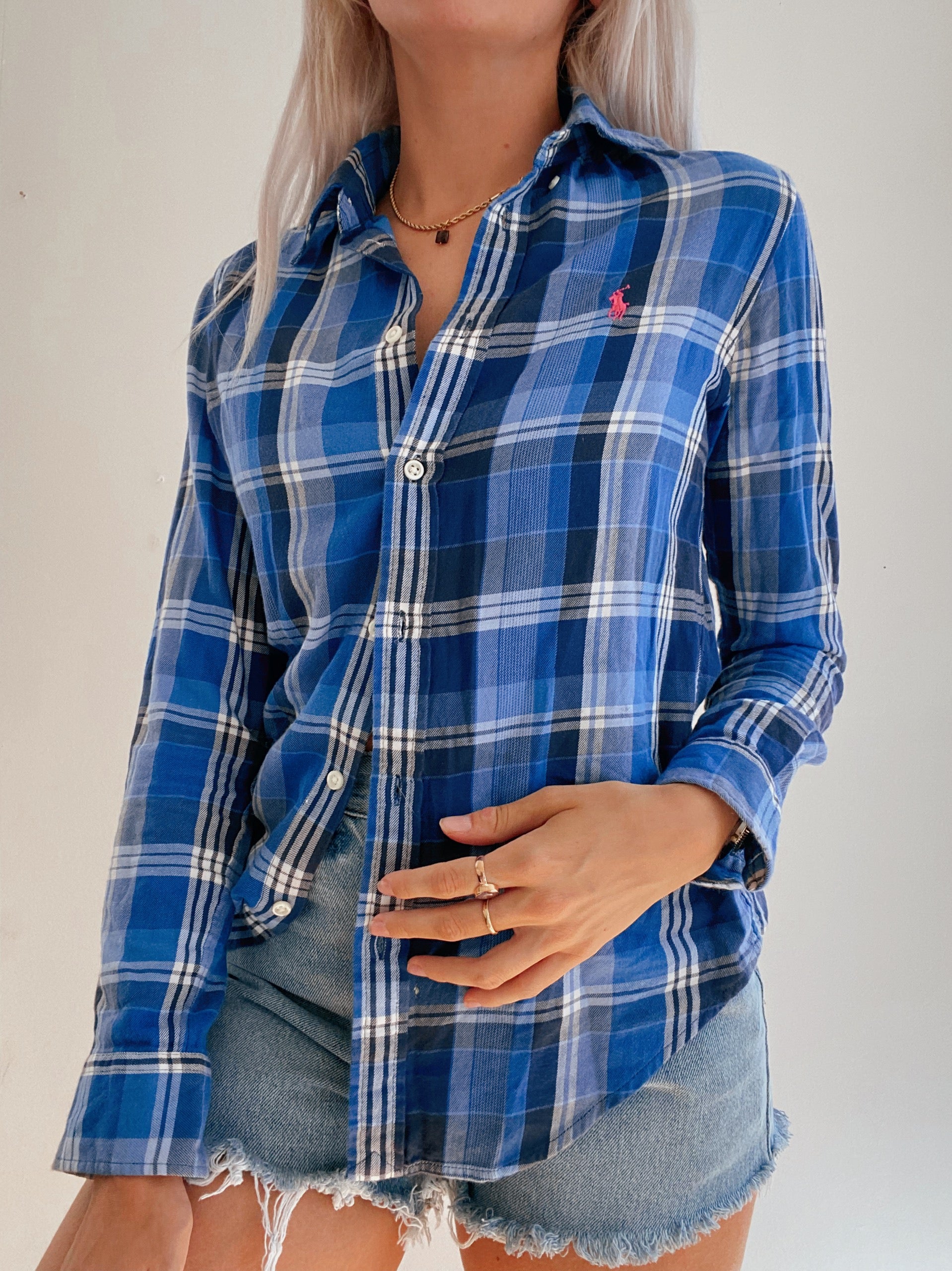 Chemise vintage Ralph Lauren  bleue à carreaux XS