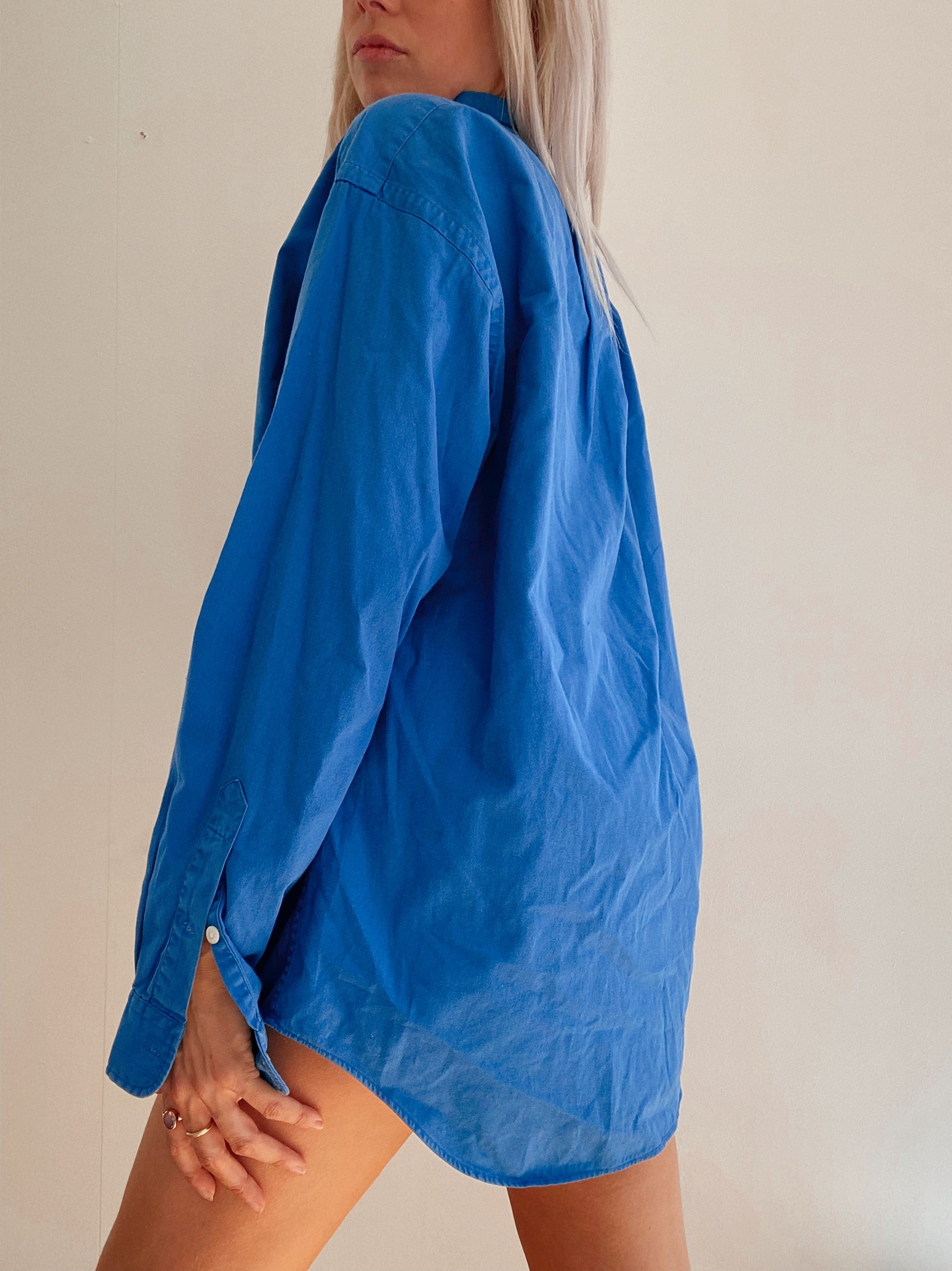 Chemise vintage Ralph Lauren bleue électrique et rouge M