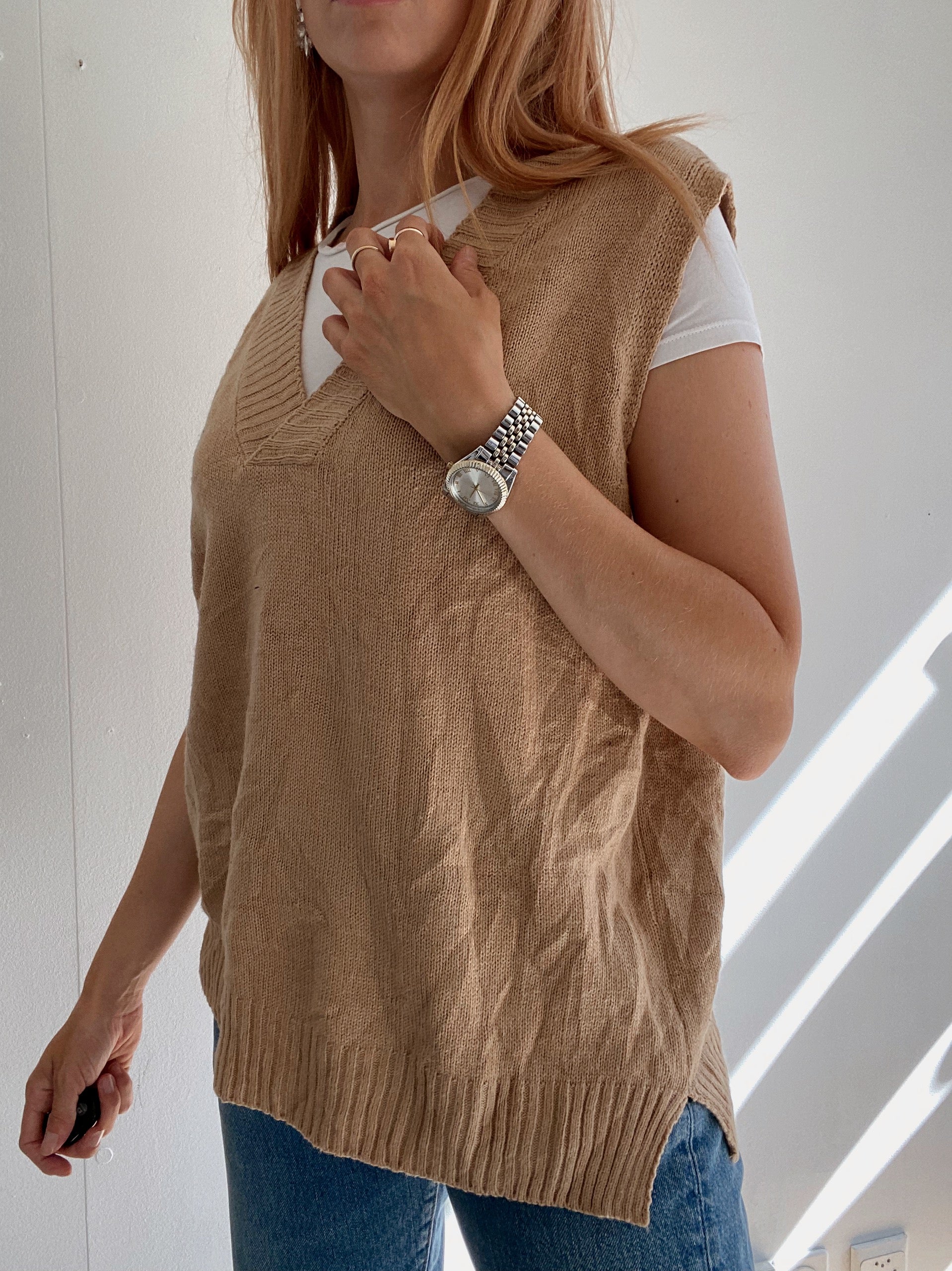 Gilet vintage sans manche en laine beige